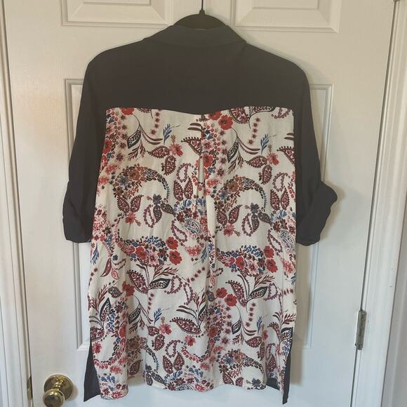 Andree By UNIT Blue Red Embroidered Top Roll Tab Sleeve Boho Western sz. M - Picture 2 of 7